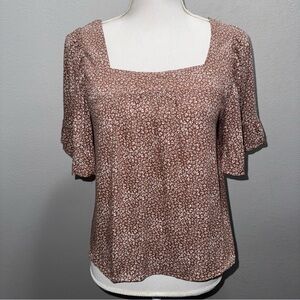 Urban Romantics Women’s Top Small  Brown White Floral Print 100% Rayon Flutter